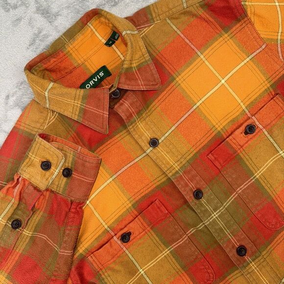 Orvis Other - Orvis Heavy Perfect Flannel Men's M 100% Cotton Orange Red‎ Plaid